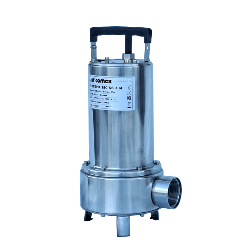 Vortex 150 SS 304 T, pumpe for spildevand, 3-faset